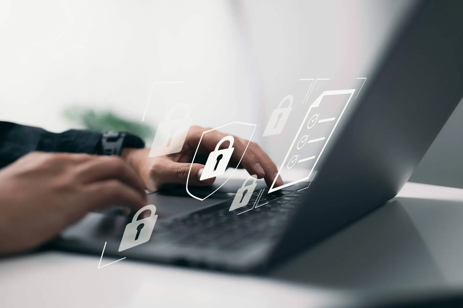Person typing on a secure computer
